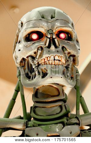 OSAKA, JAPAN - Jan 21, 2017 : Photo of the T-800 Endoskeleton from the Terminator 3D,one of the most famous attraction at Universal Studios JAPAN, Osaka, Japan.