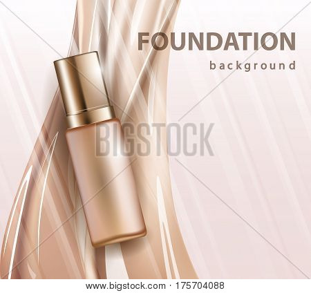 Concealer stick ads 3d illustration foundation product with liquid foundation texture splashes in the air. Vector illustration