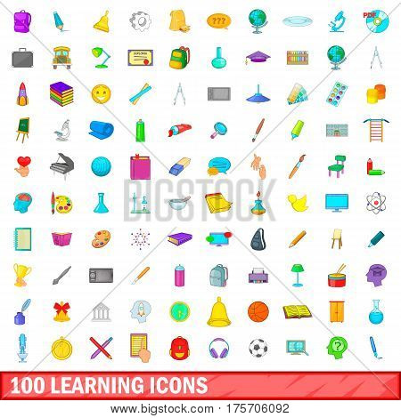 100 learning icons set in cartoon style for any design vector illustration