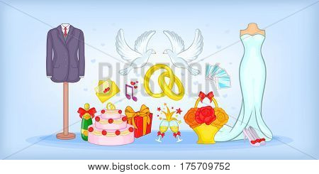 Wedding horizontal banner concept. Cartoon illustration of wedding vector horizontal banner for web