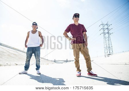 Two bbys ding some stunts - Street artist breakdancing outdrs