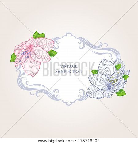 Floral frame in vintage style with hand-drawn flower amaryllis