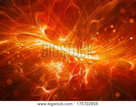 Fiery glowing high energy plasma field in space with particles computer generated abstract background