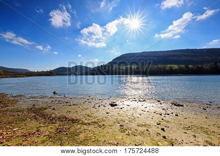 Lake Solina in Bieszczady mountains. Polish landscape