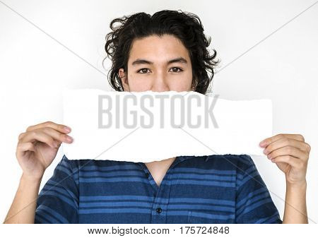 A guy with a placard in a shoot