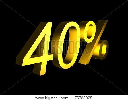 golden fourty percent on black background 3d render - sales financial concept