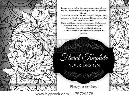 Vector Mohochrome Floral Template With Place For Text
