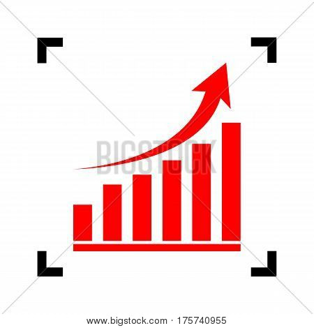 Growing graph sign. Vector. Red icon inside black focus corners on white background. Isolated.