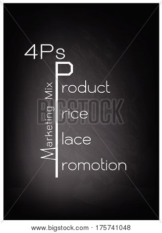Business Concepts Illustration of Marketing Mix Diagram or 4Ps Model for Management Strategy on Black Chalkboard. A Foundation Concept in Marketing.