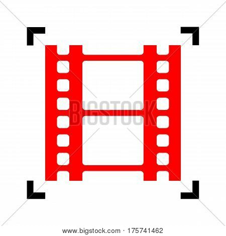 Reel of film sign. Vector. Red icon inside black focus corners on white background. Isolated.