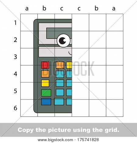 Finish the simmetry picture using grid sells, vector kid educational game for preschool kids, the drawing tutorial with easy game level for half of Funny Grey Calculator