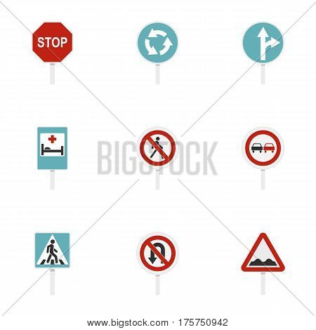 Warning traffic sign icons set. Flat illustration of 9 warning traffic sign vector icons for web