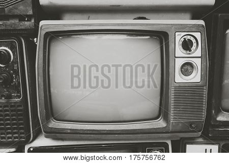Retro old television in vintage black and whitel color style. retro technology.