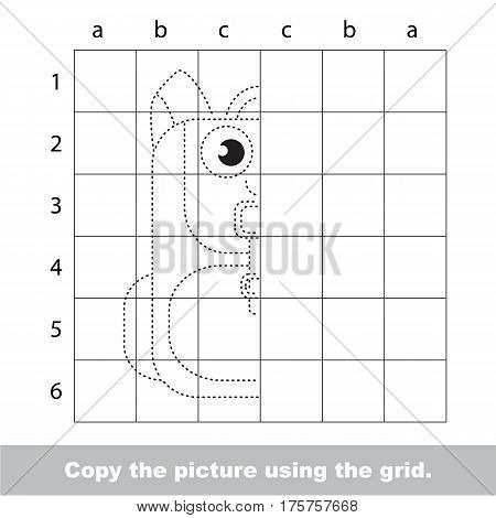 Finish the simmetry picture using grid sells, vector kid educational game for preschool kids, the drawing tutorial with easy game level for half of Backpack