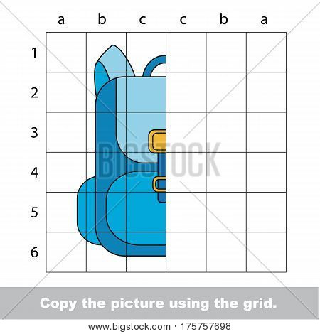 Finish the simmetry picture using grid sells, vector kid educational game for preschool kids, the drawing tutorial with easy game level for half of Backpack