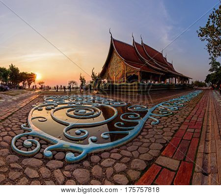 Ubonrachathani,Thailand -  Feb 25 , 2017 : Panorama of Thai church in Watsirindhornwararam