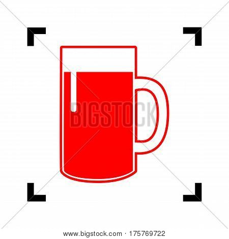 Beer glass sign. Vector. Red icon inside black focus corners on white background. Isolated.
