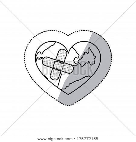 contour earth planet heart with band aid icon, vector illustraction design