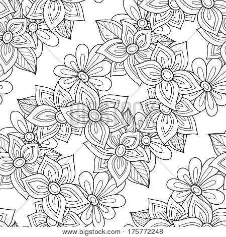 Vector Seamless Monochrome Floral Pattern