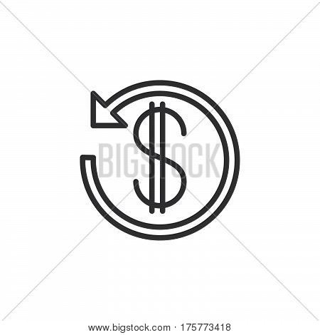 Dollar sign with arrow around line icon outline vector sign linear style pictogram isolated on white. Cashback symbol logo illustration