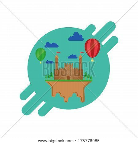 Flying castle in flat design vector illustration