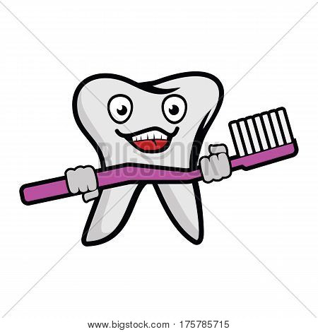 smiling tooth that was carrying a toothbrush and get ready to clean up