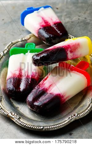 berry frozen jogurt  on metalic background.  selective focus