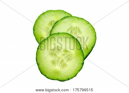 Fresh slice cucumber isolated on white background.