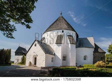The church Osterlars Kirke on Bornholm Denmark