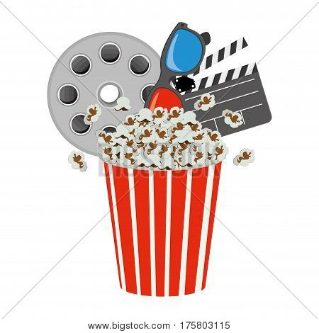 pop corn, film production, film board and 3d glasses, vector illustraction