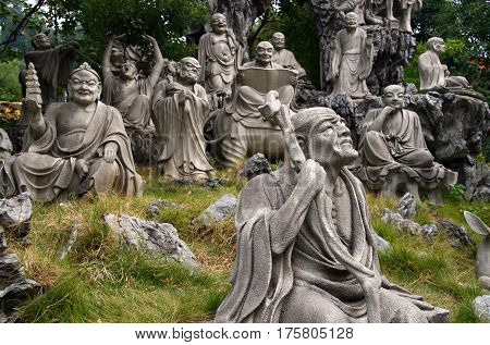 Heng Shan, Hunan, China - Oct 15, 2009: Monument Of 18 (16) Arhats In The Garden Behind Nanyue Damia