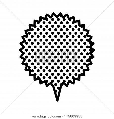 monochrome circular speech with sawtooth contour and tail with background with dots vector illustration