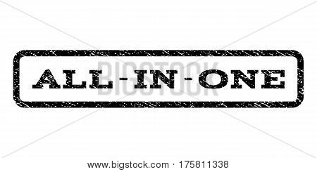 All-In-One watermark stamp. Text tag inside rounded rectangle frame with grunge design style. Rubber seal stamp with dirty texture. Vector black ink imprint on a white background.