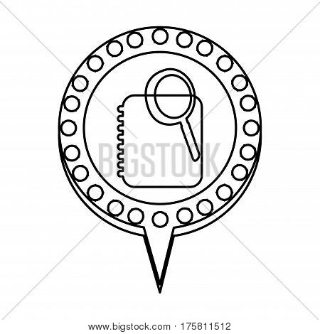 monochrome silhouette phone book search in circular speech with contour dotted and tail vector illustration