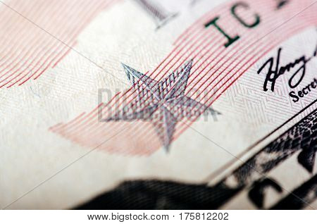 Macro photograph of a fifty dollar bill