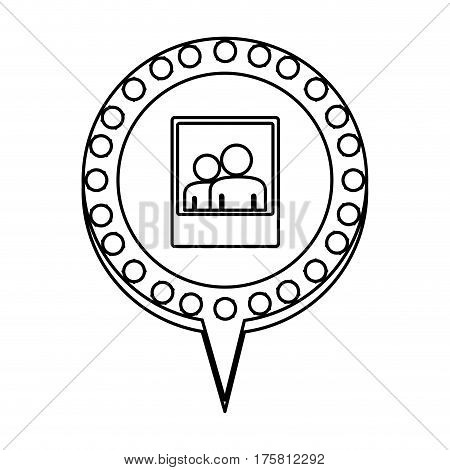 monochrome silhouette of photograph and circular speech with contour dotted and tail vector illustration