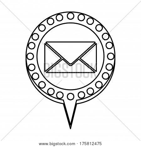 monochrome silhouette of closed envelope mail and circular speech with contour dotted and tail vector illustration