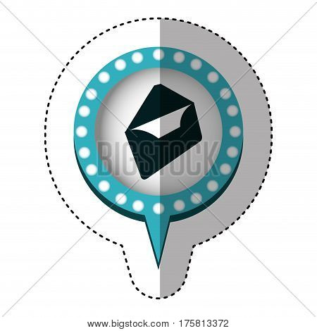 sticker with envelope mail in circular speech with blue contour with dotted and tail vector illustration