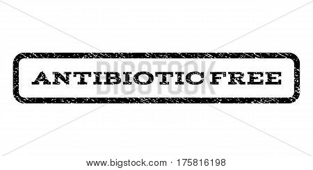 Antibiotic Free watermark stamp. Text tag inside rounded rectangle frame with grunge design style. Rubber seal stamp with dust texture. Vector black ink imprint on a white background.