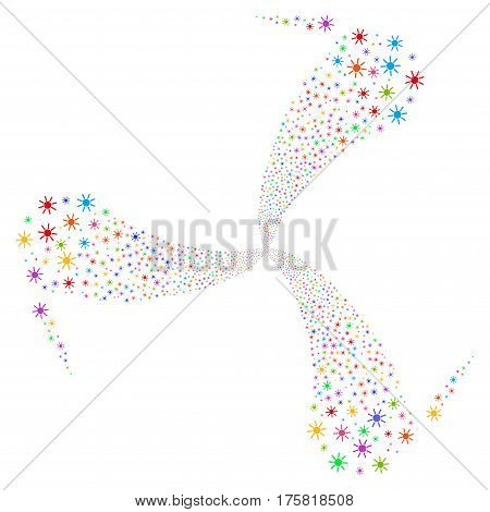 Sun fireworks swirl rotation. Vector illustration style is flat bright multicolored iconic symbols on a white background. Object twirl created from random design elements.