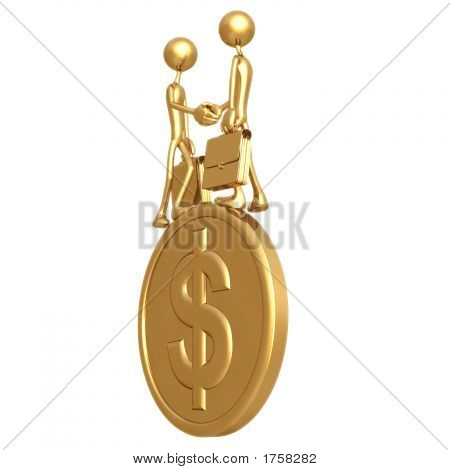 Poignée de main sur la pièce d'Or Dollar