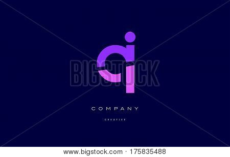 Qi Q I  Pink Blue Alphabet Letter Logo Icon