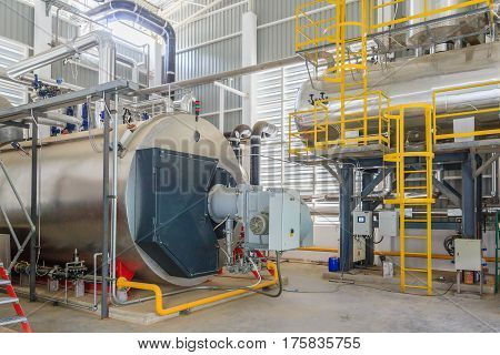 Gas boilers in gas boiler room for steam production