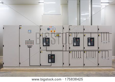 Electric control cabinet substation in a new factory plant.