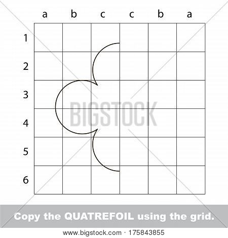 Finish the simmetry picture using grid sells, vector kid educational game for preschool kids, the drawing tutorial with easy game level for half of Quatrefoil.