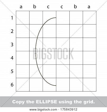 Finish the simmetry picture using grid sells, vector kid educational game for preschool kids, the drawing tutorial with easy game level for half of Oval