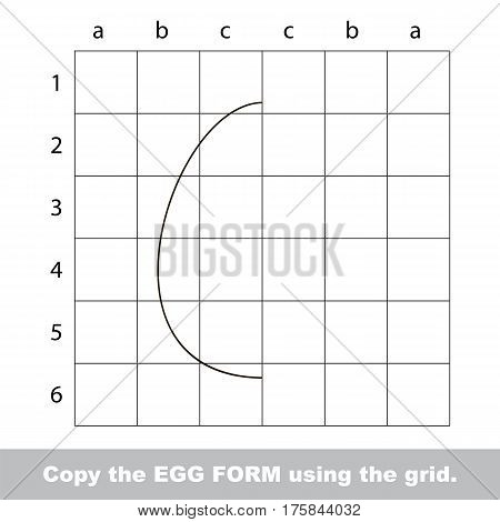 Finish the simmetry picture using grid sells, vector kid educational game for preschool kids, the drawing tutorial with easy game level for half of Egg Form