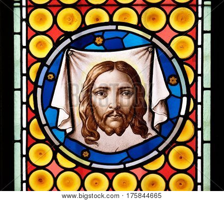 ROME, ITALY - SEPTEMBER 03: Veil of Veronica stained glass window in Basilica of Saint Sylvester the First (San Silvestro in Capite) in Rome, Italy on September 03, 2016.