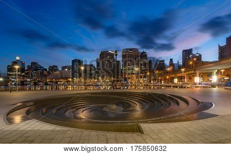 SYDNEY AUSTRALIA - March 122017: Sunrise of Darling Harbour adjacent to the city center of Sydney and also a recreational place in Sydney central business district