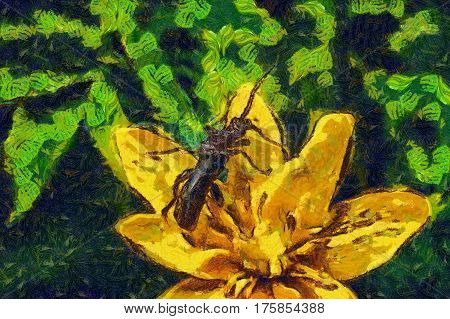 oil painting beetle on a flower vincent van gogh style